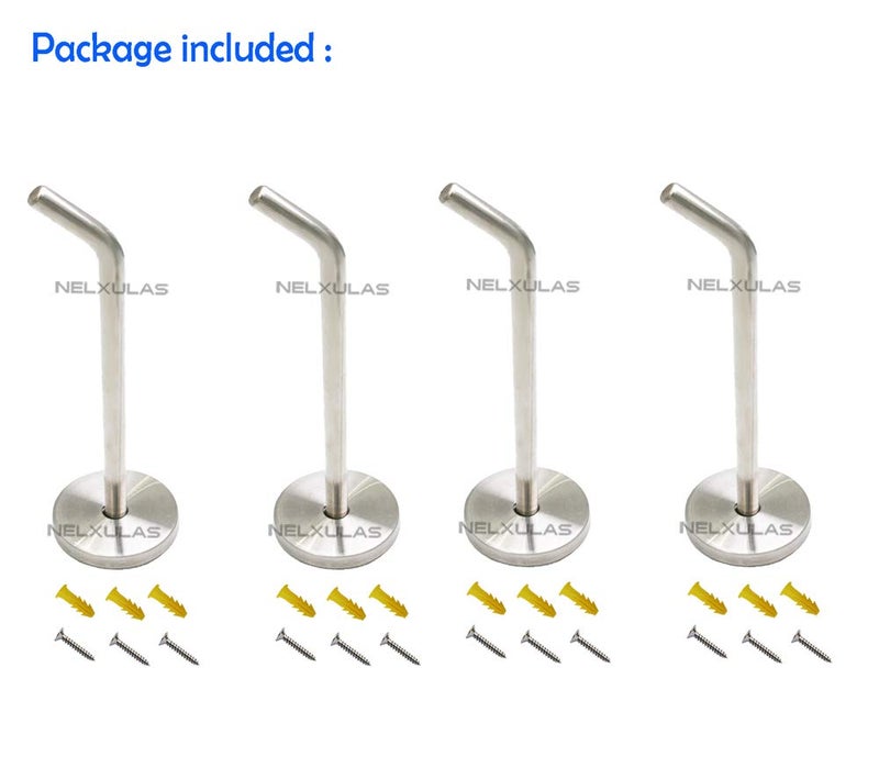 NELXULAS Brushed Stainless Steel Single Heavy Duty Short Nose Wall Mount Hook, Fit for Kitchen,Bedroom,Living Room, Bathroom,Closets and Garage Storage (5-4/5", 4 PCS) - Image 2